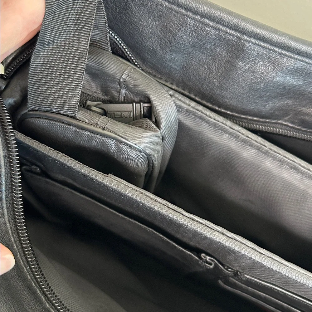 TUMI Alpha Black Leather Expandable Briefcase